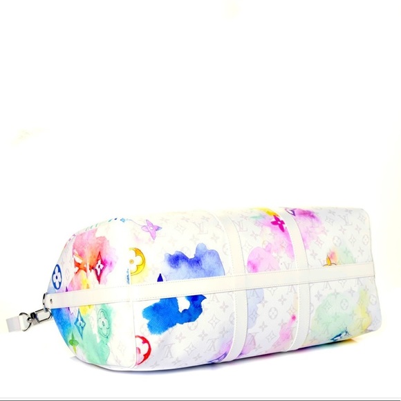 ❌❌ Louis Vuitton white Watercolor Keepall 50 bandouliere travel duffle bag LV - Picture 3 of 7